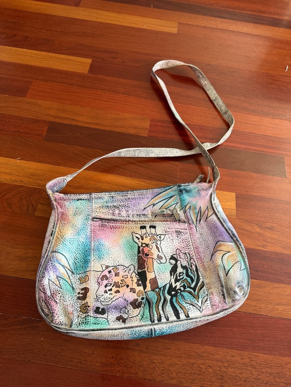 Colorful Hand Painted Genuine Leather Animal Crossbody Bag - Multicolor